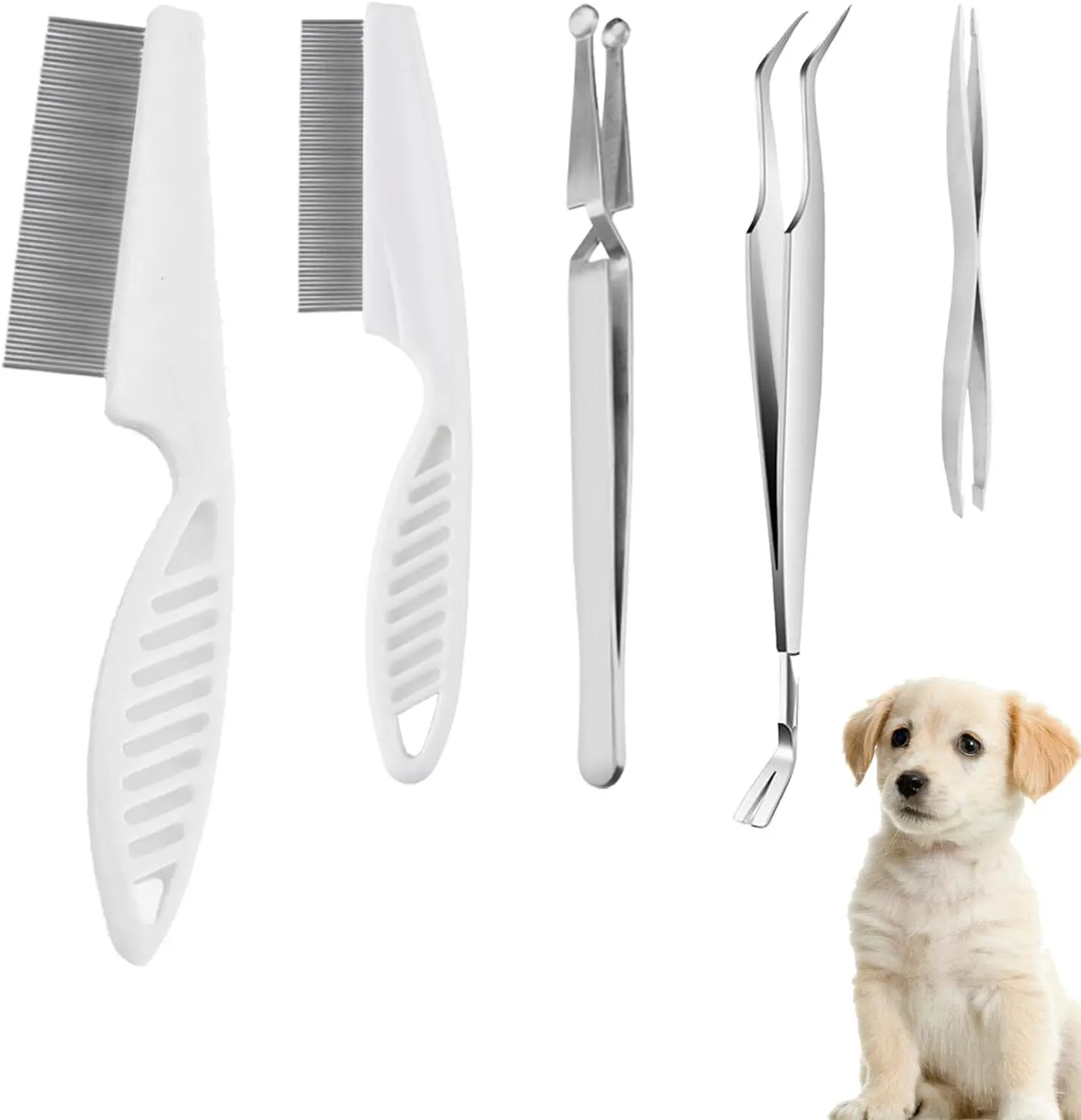 6 pcs Tick Removal Tool kit for Pets, 3 Stainless Steel Tick Tweezers with Storage Pouch and 2 Tick Comb Grooming Tools for Cats & Dogs Safe Tick Control Puller for Removal of Ticks Fleas