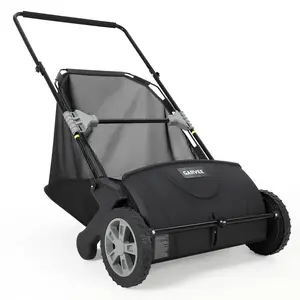 [NEW] Garvee 21" Push Lawn Sweeper, 3.5 Cu. Ft Leaf & Grass Collector with Dual Spinning Brushes, Adjustable Height, 10" Rubber Wheels, Manual Yard Sweeper