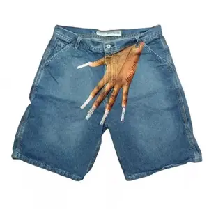 Men’s high-street hip-hop print denim shorts — casual five-pocket biker shorts for couples