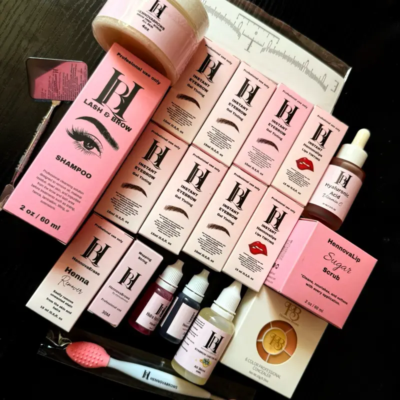 Hennova Brows Professional Brow & Lip Styling Kit with Eyebrow Gel Tints, Lip Tints, Prep Products & Mapping Accessories