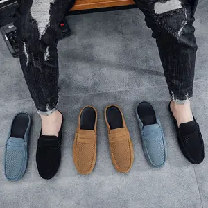 Mens Handmade Suede Leather Mules Clog Slippers Breathable Leather Slip on Shoes Casual Loafers