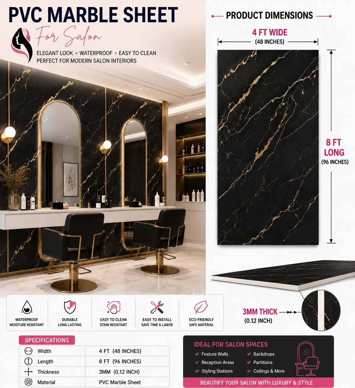 4 ×8 FT 3D PVC Marble Wall Panel– Waterproof Interior Decorative Panel- BLD-1666