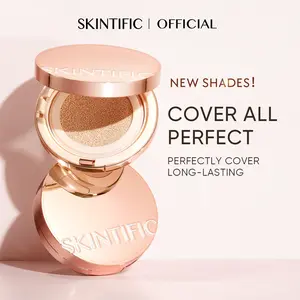 [New Shade Launch] SKINTIFIC Cover All Perfect Cushion Foundation Full Coverage Weightless Skin Fit Satin Glow Oil Control Waterproof Sweatproof Flawless BB Cream CC Makeup Buildable For All Skin Type - Silicone Smooth Compact