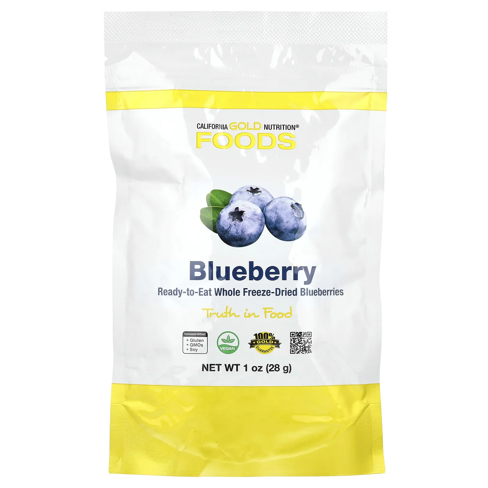 California Gold Nutrition Foods, Freeze-Dried Blueberry, Ready to Eat Whole Freeze-Dried Berries, 1 oz (28 g)