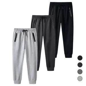 Men's 3 Pack Solid Fashion Versatile Sweatpants with Drawstring Waist&Zipper Pocket, Casual Wide Leg Comfy Warm Baggypants Fall & Winter, Sport Bottoms for Daily Wear