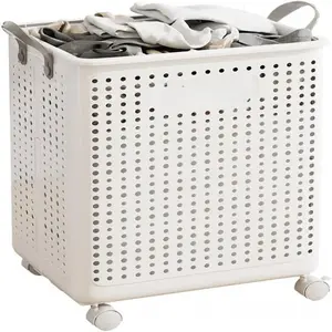 Large Foldable Laundry Hamper with Wheels and Handle, Collapsible Rolling Laundry Basket, Versatile Portable Storage Basket for Laundry/Bathroom