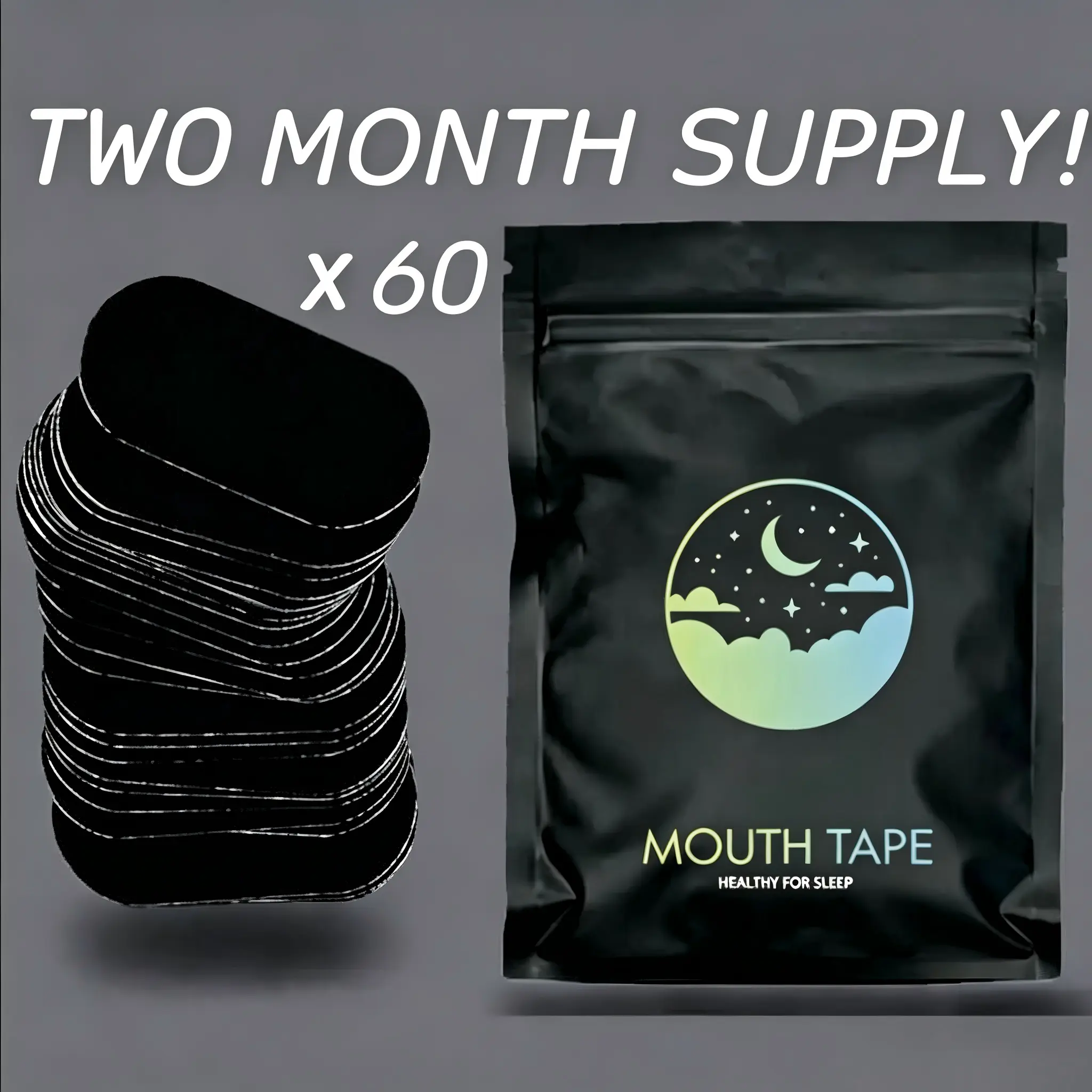 Anti-Snoring Mouth Strips, 60-Pack 2-Month Supply, Gentle Microporous Material, Hypoallergenic, Sleep Aid for Better Breathing, Oral Tape for Nighttime Use