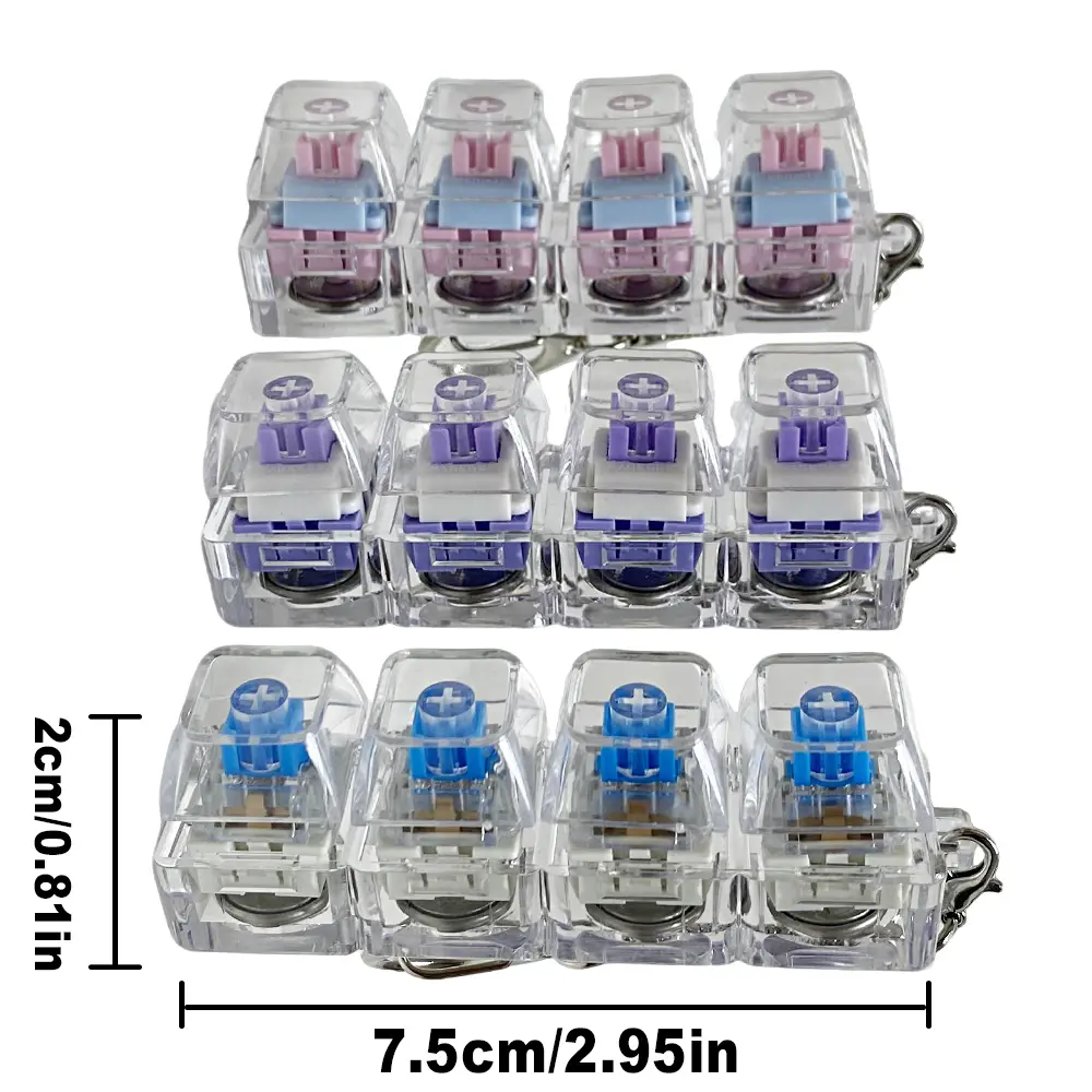 Stress-relieving Toy Mechanical Keyboard Compact Design with Crystal Keycaps LED Lights Transparent Acrylic Key Christmas giftchain Fidget Relief Fidgettoys,Valentine's Day Gift,Sensory Fidget Keychain