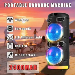 Portable Bluetooth Karaoke Speaker with Dual 6.5-inch Subwoofers for Powerful Bass, FM Radio, LED Party Lights, Built-in Microphone, and High-volume Speakers. Ideal for Home Use, Birthdays, Camping, Valentine's Day, Easter, Mother's Day, and Spring