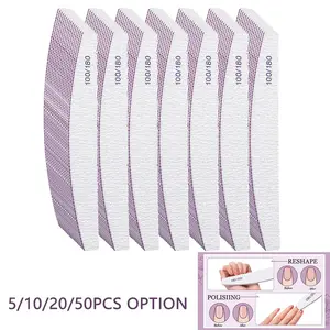 5/10/15/20/25pcs Professional Half Moon Nail Files, Nail Shaping, Nail Grooming, 100/180 Grit,Nail Supplies,Nail Tools,Nail Art Tools,Back To School,Nails,Nail Tools For Press On Nails