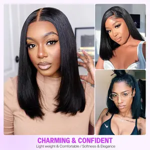 Megalook Bob Wig 13x6 HD Lace Frontal Straight Lace Front Bob Wigs for Black Women Short Cut Virgin Human Hair  Pre Plucked Glueless 180% Density