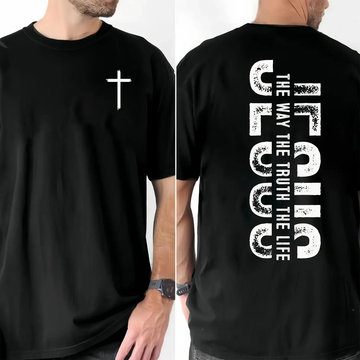 Fashion - Forward Tee with a Memorable Religious Quote and a Minimalist Cross, Making a Stylish Statement of Faith