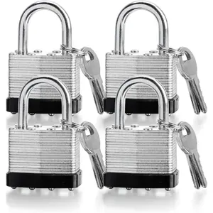 4 Pack Keyed Alike Padlocks - 40mm High Security With Keys for Gym, Warehouse - Locks With Same Key