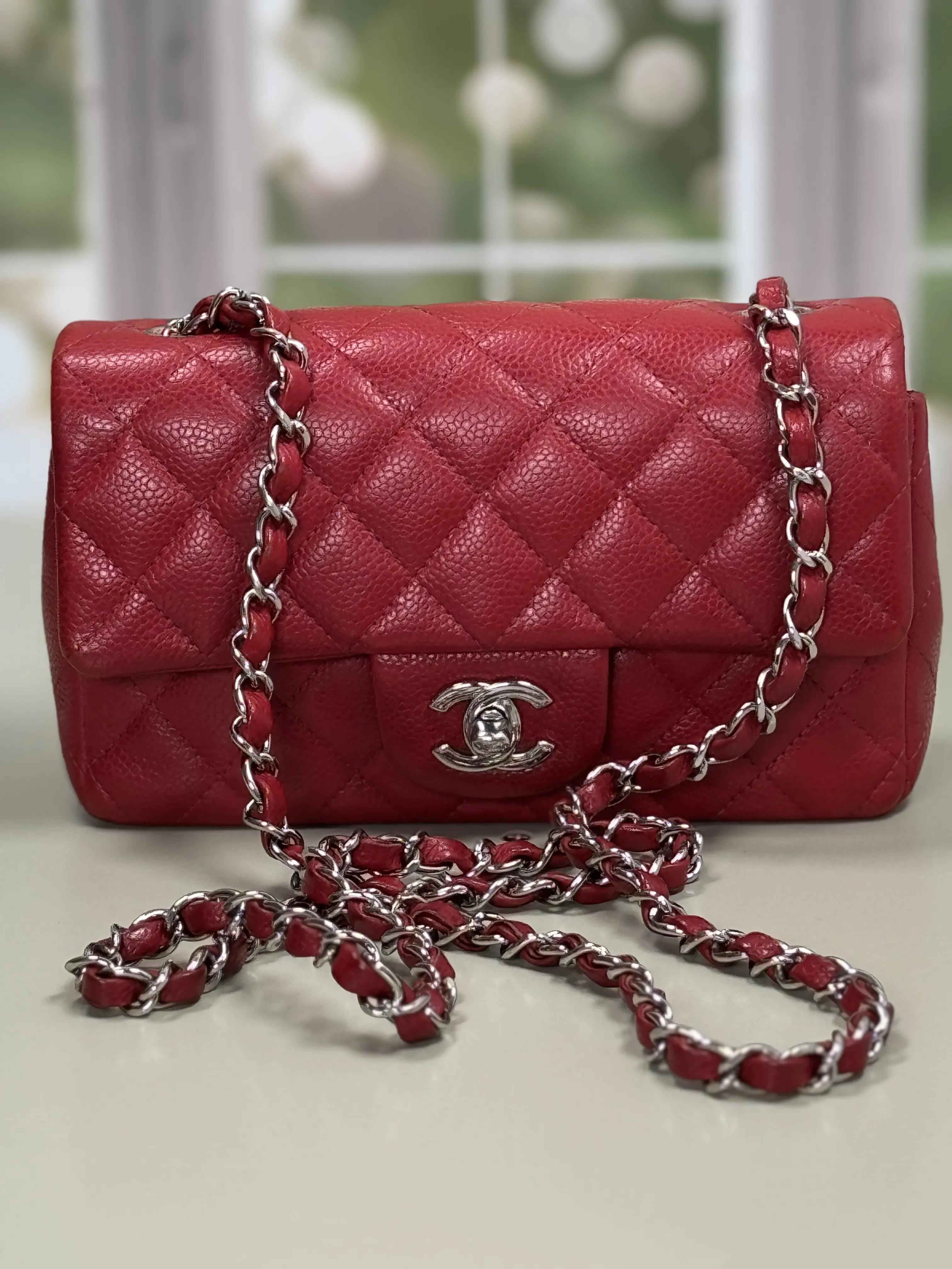 Pre-owned CHANEL CAVIAR LEATHER Crossbody Bags PREOWNED MINI RECTANGULAR CAVIAR SILVER HARDWARE
