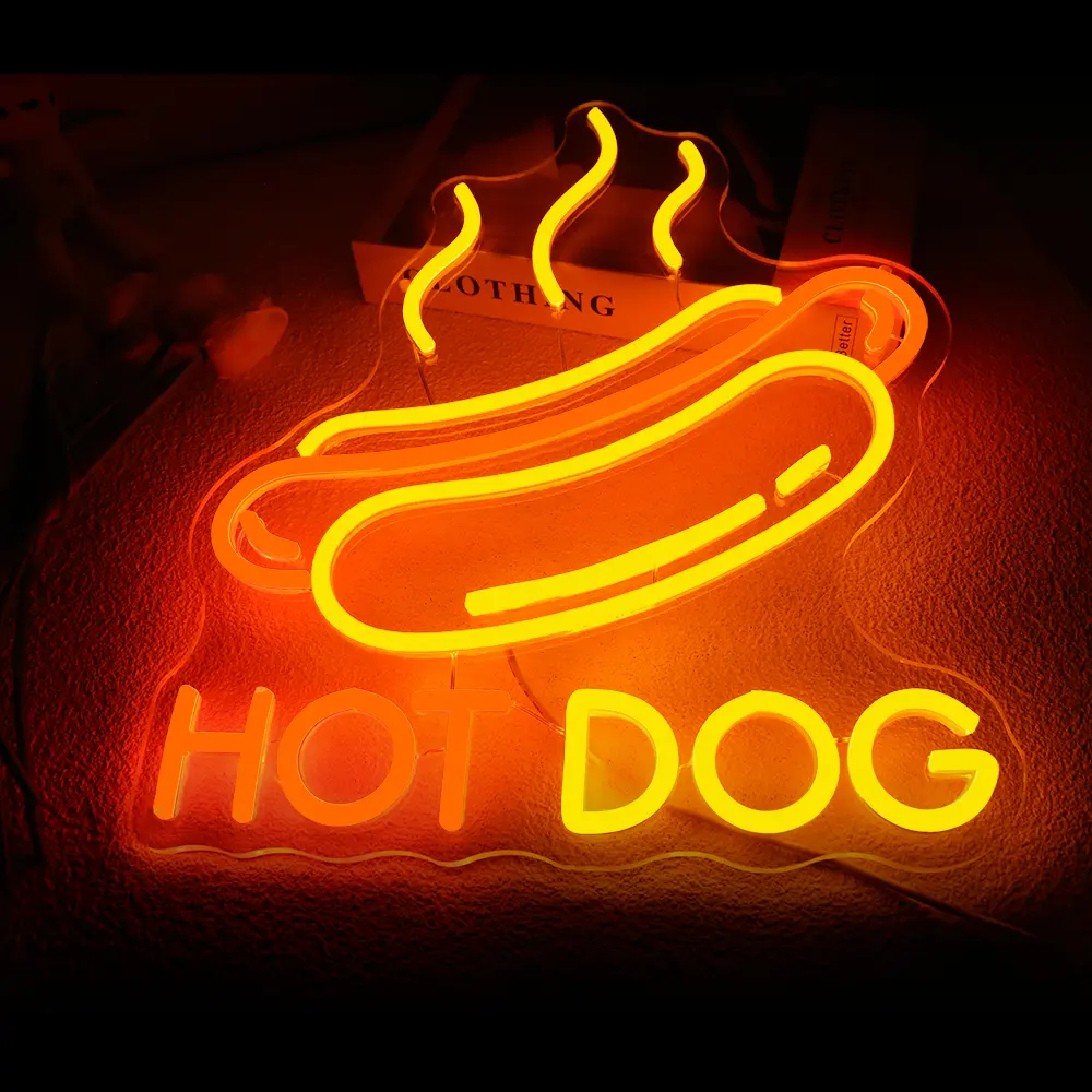 Hot Dogs Neon Sign, LED Atmosphere Lamp, Party Lighting Decoration for Wall Decor & Business, Neon Lights Aesthetic Fast Food Decor