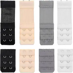 8PCS Women's Bra Extender 2 Hook 3 Row, Soft Elastic Back Extender for Bras, Comfort Fit Strap Extension for Most Bra Styles, White/Black/Skin/Gray