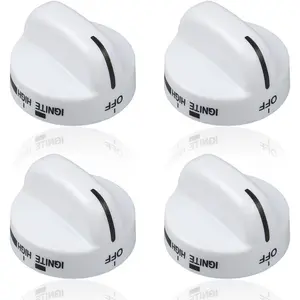 Range Burner Knob White 8273104 , Gas Stove Knob Replacement Part Fit for Whirlpool & Sears - Replaces WP 8273104   PS 393679 -4 Pack