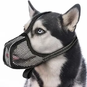 Soft Reflective Dog Muzzle for Small to Medium Dogs - 2pcs Black Polyester - Prevents Biting Scavenging Chewing - Allows Drinking Breathing - Fashionable Pet Accessory - Day Night Walking
