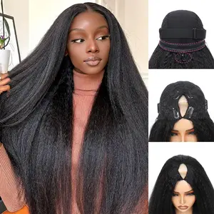 Summervibes UF Hair V Part Wig Human Hair 24Inch Kinky Straight Wigs for Women with Drawstring 200% Density Glueless U Part Upgraded No Leave Out,No Sew-in Yaki Straight Half Wig Natural Black Beginner Friendly#TikTokShopStockUp