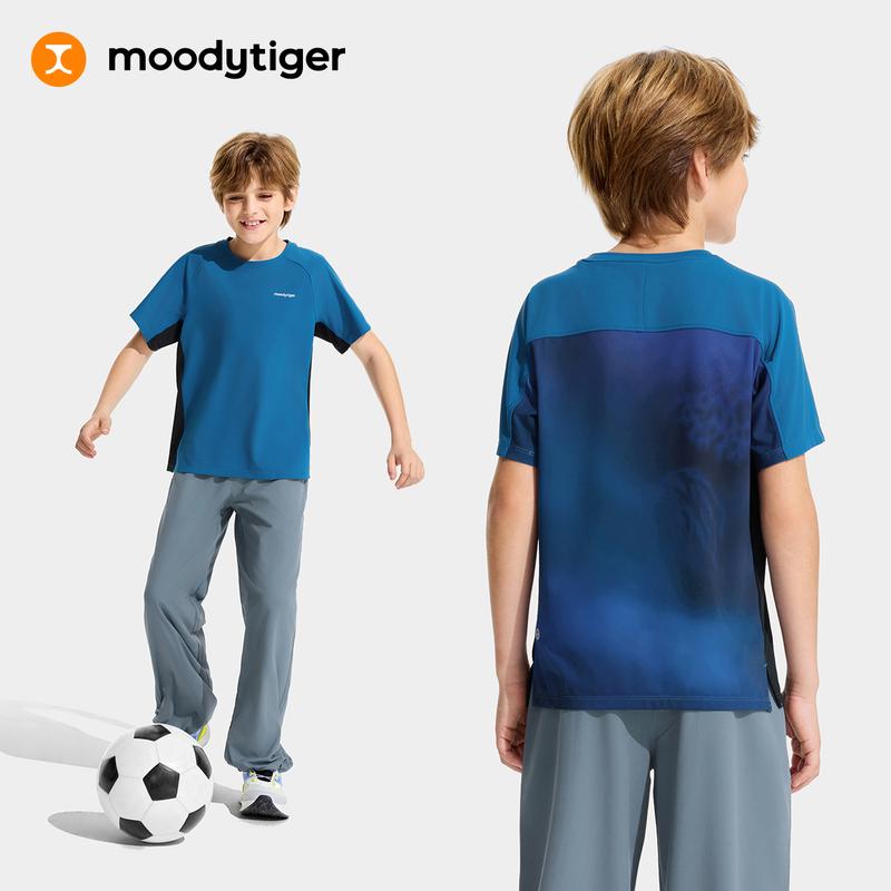 moodytiger Kids Colour Blocking Short Sleeves T-shirt for Boys with Breathable Quick-Dry Zoned for Sports and Daily