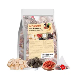 Kidney Tea Ginseng Five Treasure Tea Chinese Herbal Formula Ginseng Six Treasure Teabags for Men & Women with Maca Root, Goji Berries, Red Dates