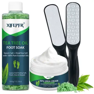 XIFEPFR Pedicure Foot Spa Tea Tree Oil Foot Soak & Urea Cream 40% with Foot File Callus Remover, Soothes Sore Tired Feet, Moisturizes Dry Cracked Heels, Feet Care Kit for Women Men