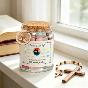 1 Set Spanish Emotional Bible Verse Jar with Color Coded Scripture Cards, Inspirational God’s Word Notes in Spanish for Different Moods, Christian Religious Gift, Sunset Ship Print & Tree of Life Charm, Cork Lid Glass Prayer Jar