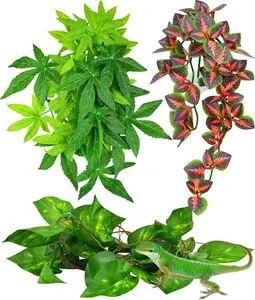 KATUMO Reptile Plants, 3 PCS Amphibian Hanging Plants with Suction Cup for Snake, Bearded Dragons, Lizards, Geckos, Toads, Hermit Crab Tank Pets Habitat Decorations