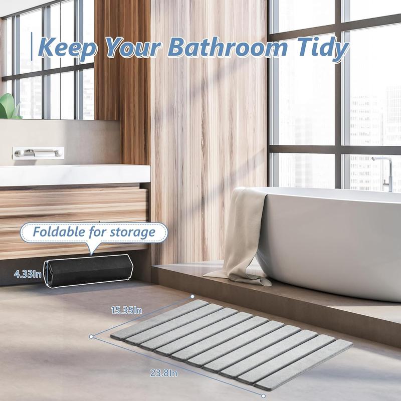 【Deal】Foldable Stone Bath Mat – Super Absorbent Diatomite, Quick Dry Non-Slip Bathroom Mat, 15.4 x 23.6 Inches, Light Grey Decor