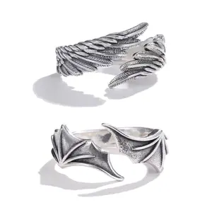 Angel and Demon Wing Ring, Niche Vintage Open Ring for Women, Couple's Ring for Men and Women