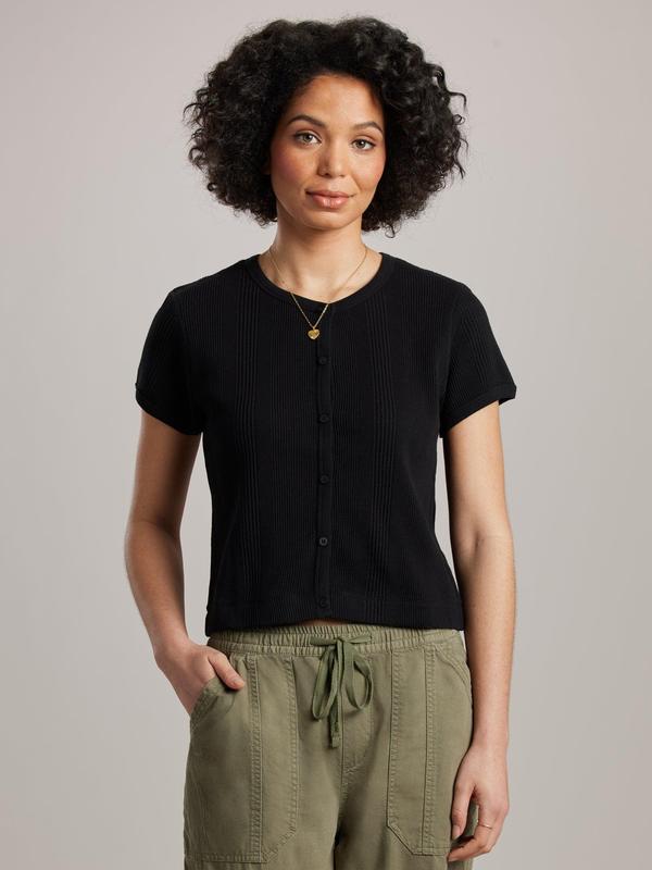Lenora Ribbed Button-Up Top