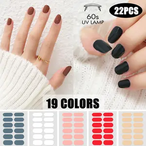 Deals BEST SELLER YaCuteDIY  Nails Solid Color Gel Nail Sticker Easy DIY Nail Art Kit  Semi-Cured Gel Nail Strips, 10 mins Apply Nail Art Glossy Gift Mother's Day Gift