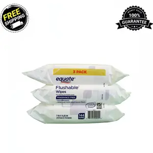 Equate Flushable Wipes, Fragrance Free, 3 packs of 48 wipes 144 Total Wipes Toilet Napkin Scented