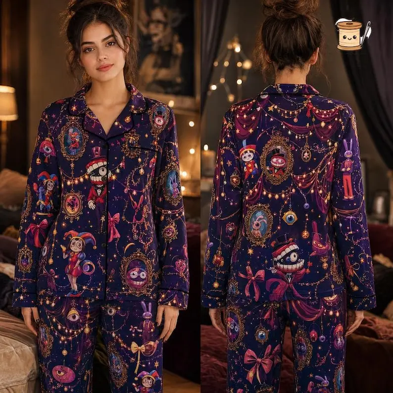 The Amazing Digital Circus Family Pajamas, TADC Fan Gift, Digital Circus Characters Pajamas, Circus Family Matching Loungewear