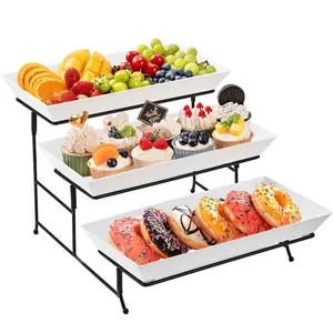 1 piece three-tier dessert stand with foldable metal stand and 3-tier smooth plastic tray, can be used as party favor display stand decoration