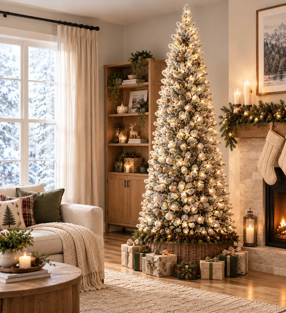 Sweetcrispy Pencil Shape Slim Fireproof PVC Pre-lit Artificial Christmas Tree - Incandescent Lights, 8 Light Modes, Branch Tips, Foldable Base, Holiday Home, Festive Style Christmas Decor, Home Ornaments