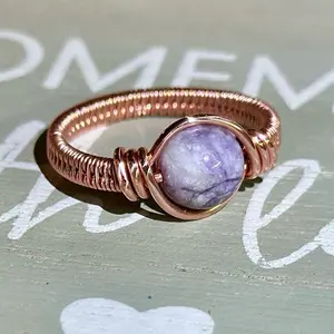 Copper and Tiffany Stone Ring - Copper Band with Tiffany Stone, Elegant Design, Copper Finish