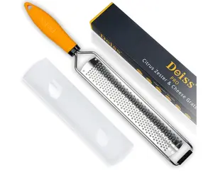 Deiss PRO Lemon Zester & Heavy Duty Cheese Grater & Vegetable Grater - Parmesan Cheese Lemon, Garlic, Nutmeg, Chocolate, Fruits, Vegetables, Ginger Grater - Cheese Shredder & Stainless Steel Grater