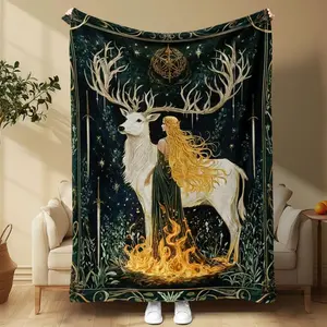 Glass Throne Comfortable Flannel Blanket Soft Cotton Material with Enchanting Deer Design Perfect for Sofa Bed Chair Dorm Decoration Book Lover Decorative Throw