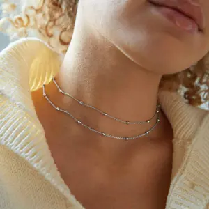 FaithHeart Beaded Necklace Choker Chain Double Layered Necklace Metal Boho Necklace