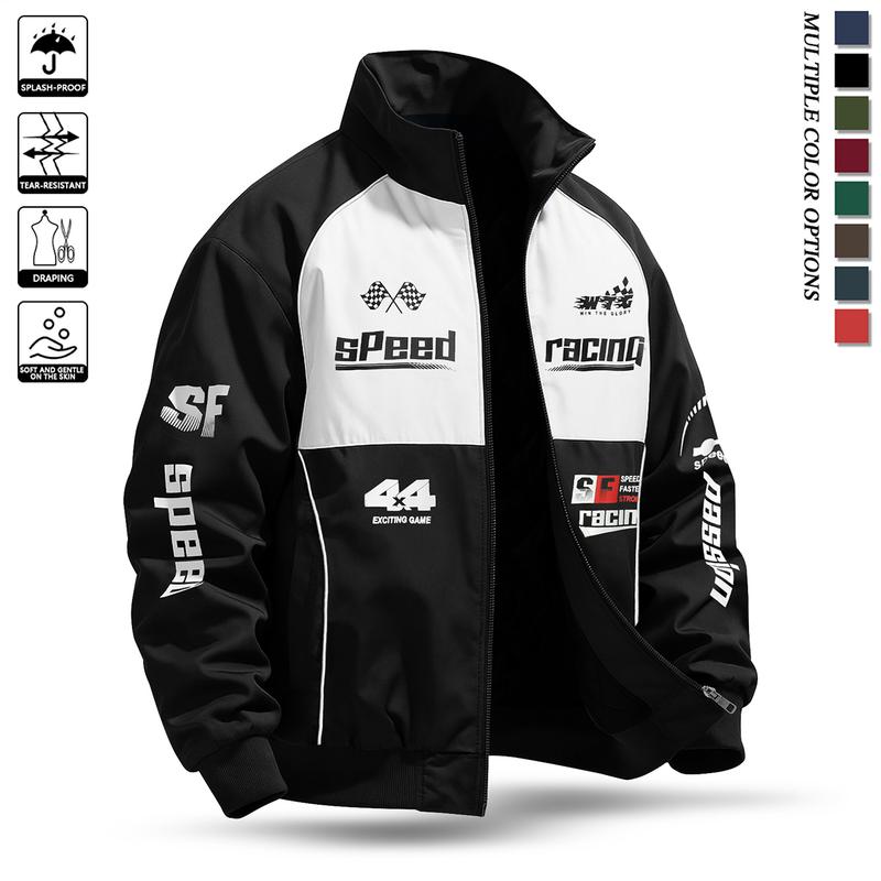 Men's casual stand up collar racing style street style INSY2K jacket, made of durable fabric, decorated with letters and patterns, suitable for cycling, daily wear, sports wear, suitable for spring and summer seasons Motorcycle Streetwear Longsleeves