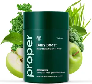 Organic Greens Powder Daily Boost Whole Food Apple Flavor Veggie Powder Superfood with Wheatgrass Spirulina Chlorella and Probiotics Daily Drink Mix for Wellness and Digestion Support Non GMO Gluten Free Vegan High Potency Formula