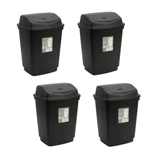 4 Pack of 6.6 Gallon (25L) Swing Lid Trash Can – Durable Black Plastic Kitchen Garbage Bin, Odor-Controlling Flip Top Wastebasket for Home Office Bathroom