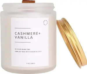 Crackling  Wick Vanilla Cashmere Scented Candle  Soy Wax 50 hrs Long Lasting Hand-Poured Highly Scented Crackle Wooden Wick  Sound