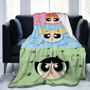 Powerpuff Girls Comedy Cartoon Blanket Ultra Soft Plush Flannel Cozy Warm Bedroom Couch Sofa Summer Throw Coverlet Decor Decorative Throw Perfect Birthday Gift Christmas Gift for Kids Teens Girls Women Fans Blossom Bubbles Buttercup Style