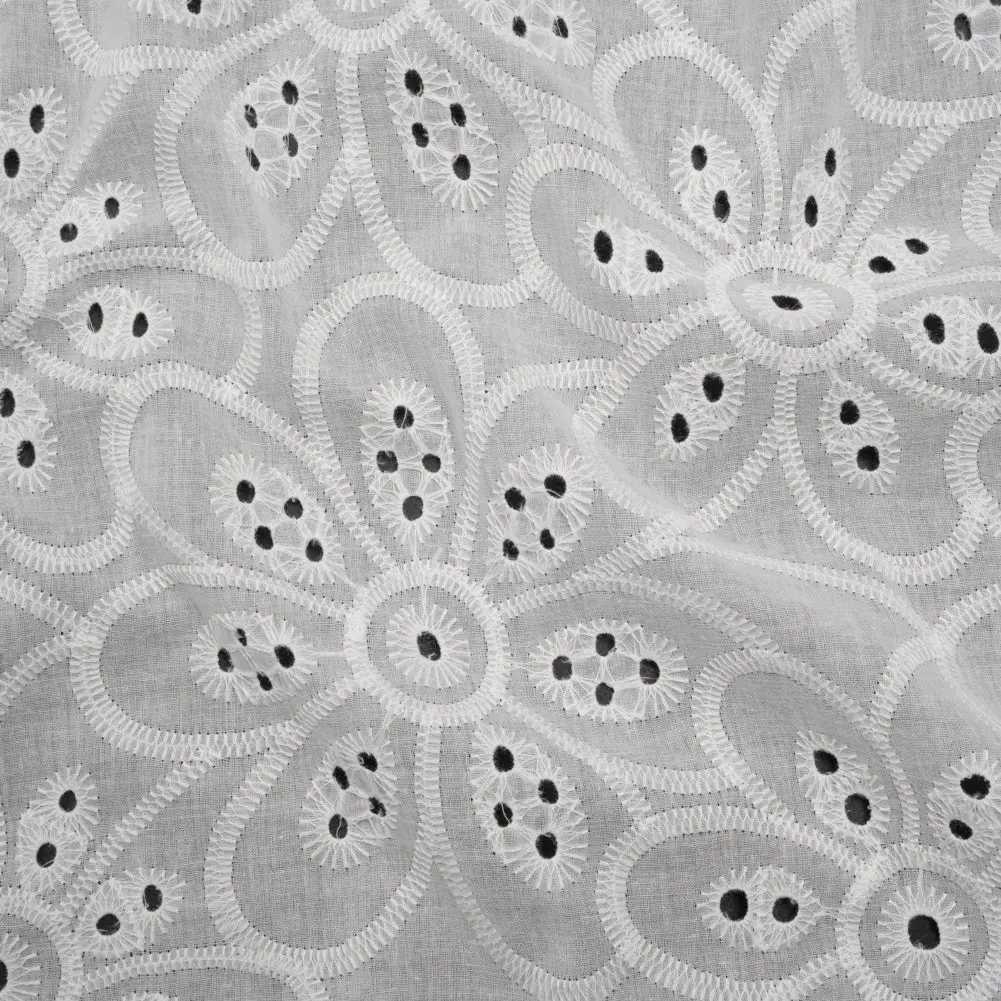 Embroidered Eyelet Cotton Voile - White Big Flowers - Naomi Collection