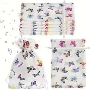 Butterfly Pattern Drawstring Pouch, 10pcs/set Colorful Butterfly Pattern Jewelry Gift Candy Storage Bag, Small Business Supplies, Party Favor
