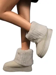 Women's Winter Snow Boots Mid-Calf Fleece Lined Thick Sole Rubber Warm Short Cotton Shoes, New Style Ankle Booties for Cold Weather