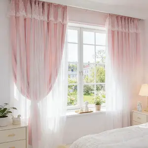 Princess Style Lace Double Layer Curtains, Half Light Blocking Privacy Protection, Bedroom Balcony Decorative Curtains, Set of 2, Window Curtain