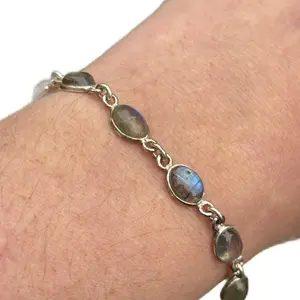 Sterling Silver Labradorite Cabochon Bracelet